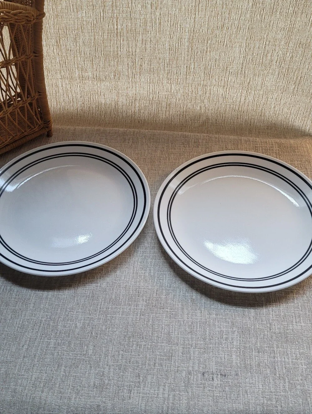 Corelle White Dinner Plate with Black Double Ring. Cafe Collection. 2 Qty